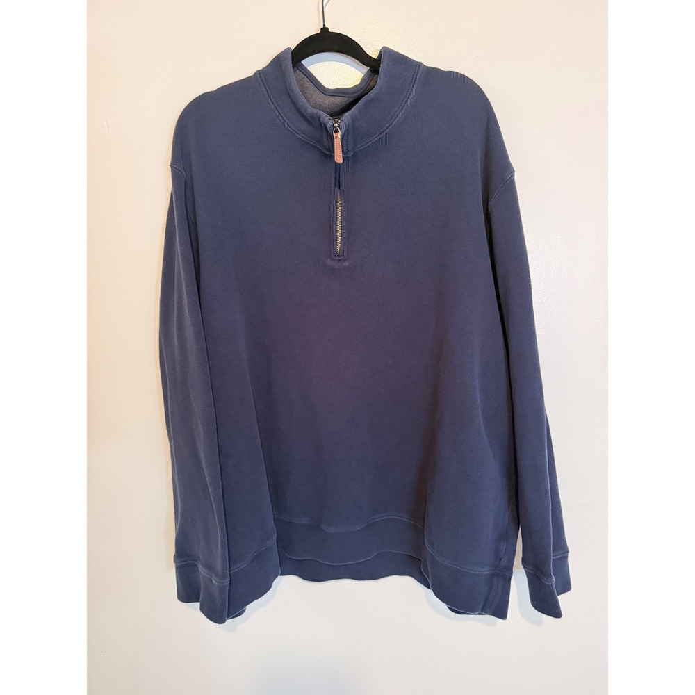 Lands' End Men's 3XL Tall Big & Tall Navy Quarter Zip Cotton Pullover - Picture 2 of 11